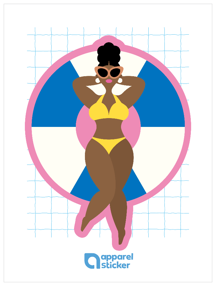 プール_浮き輪女性01 カラフル縁